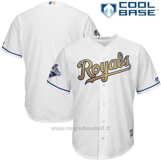 Maglia Baseball Uomo Kansas City Royals World Series Campione Or Program Bianco Cool Base